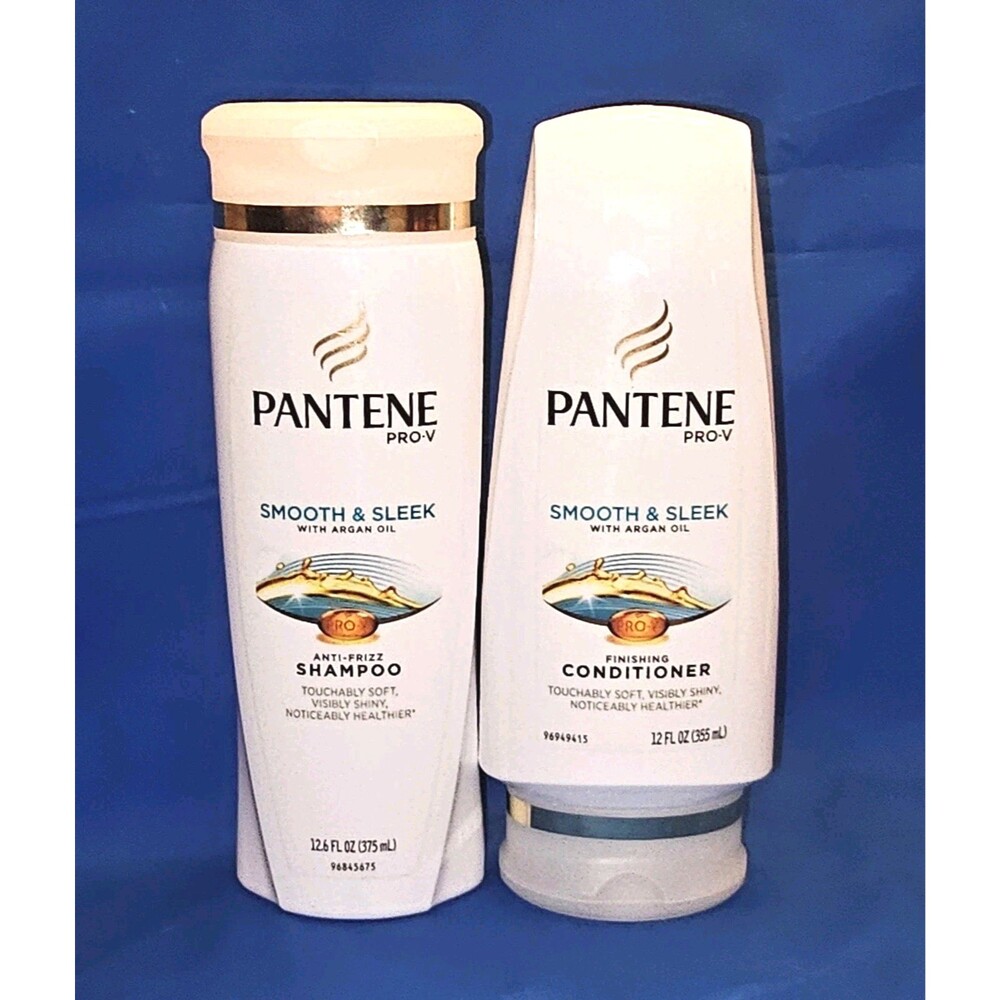 2 Pack Pantene Pro-V Smooth & Sleek Shampoo & Conditioner 12.6oz Argan Oil NEW